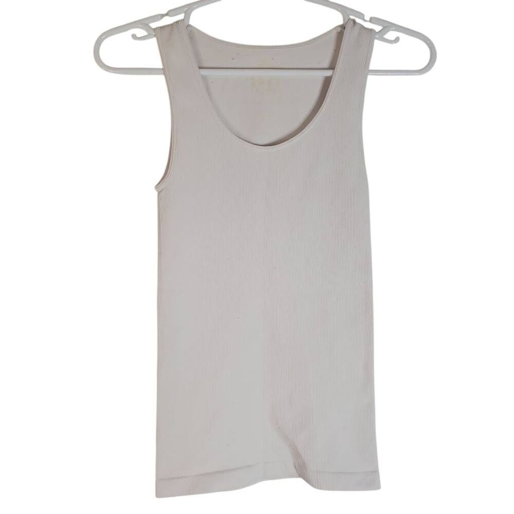 Ribbed Sleeveless Tank Top Stretch Fitted Compression White One Size Fits XS - L
